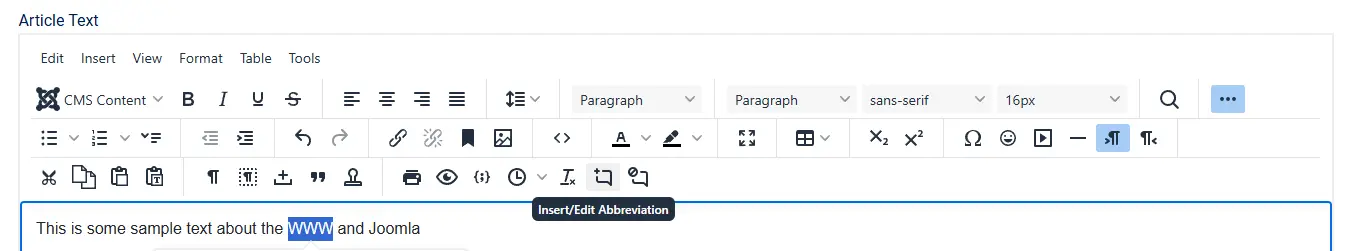 selecting the text