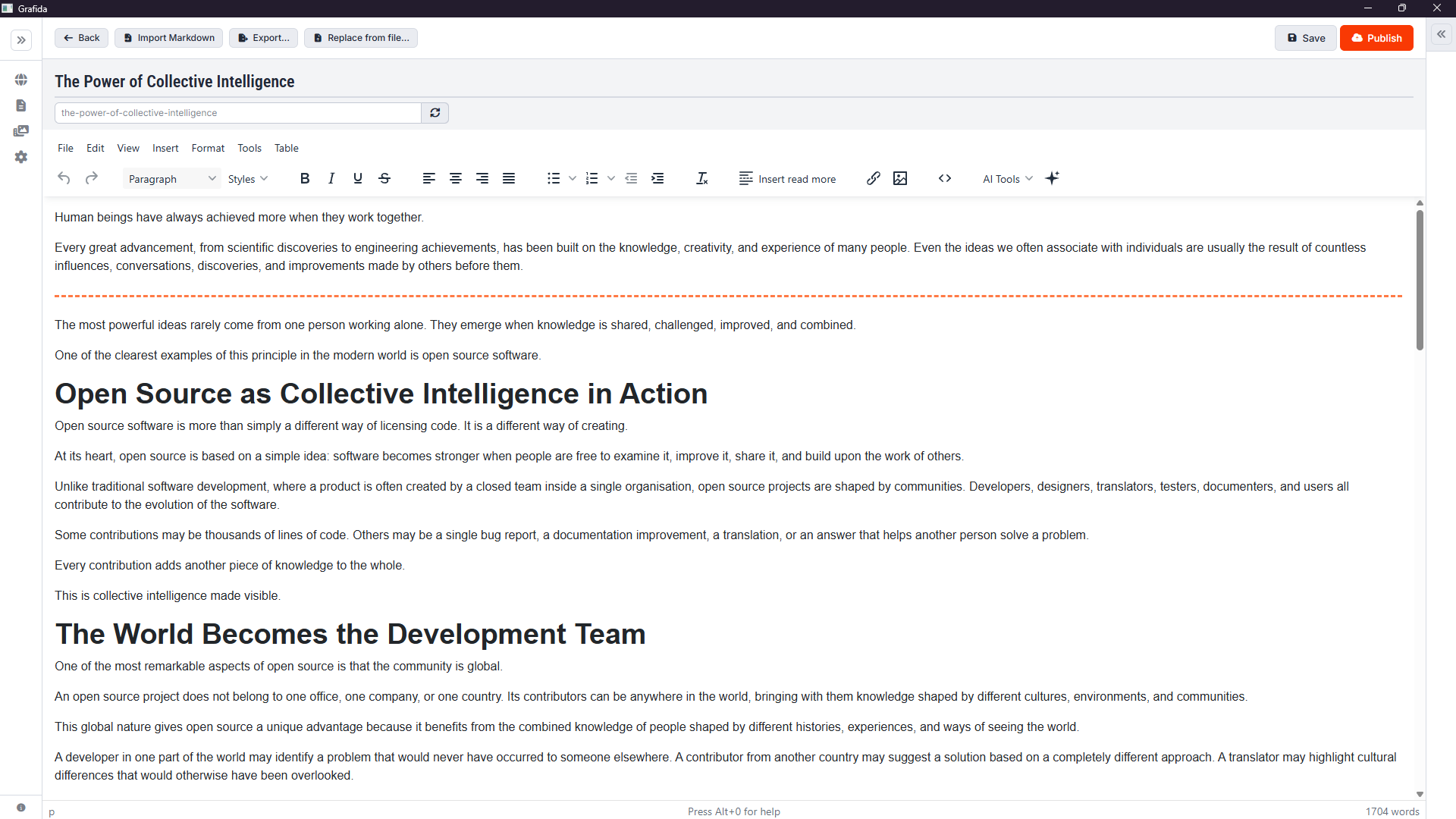 distraction free grafida editor