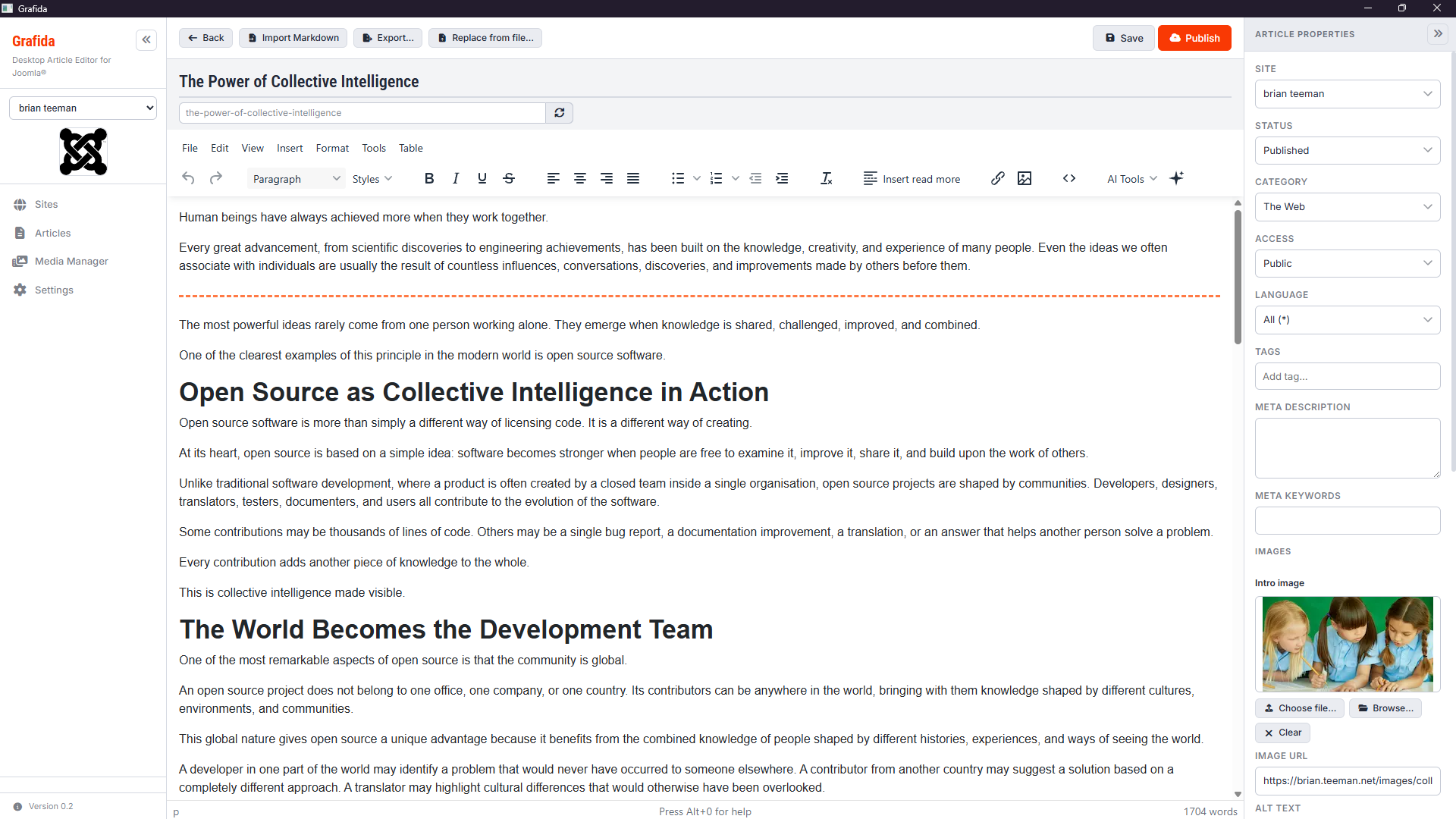 grafida desktop editor for joomla