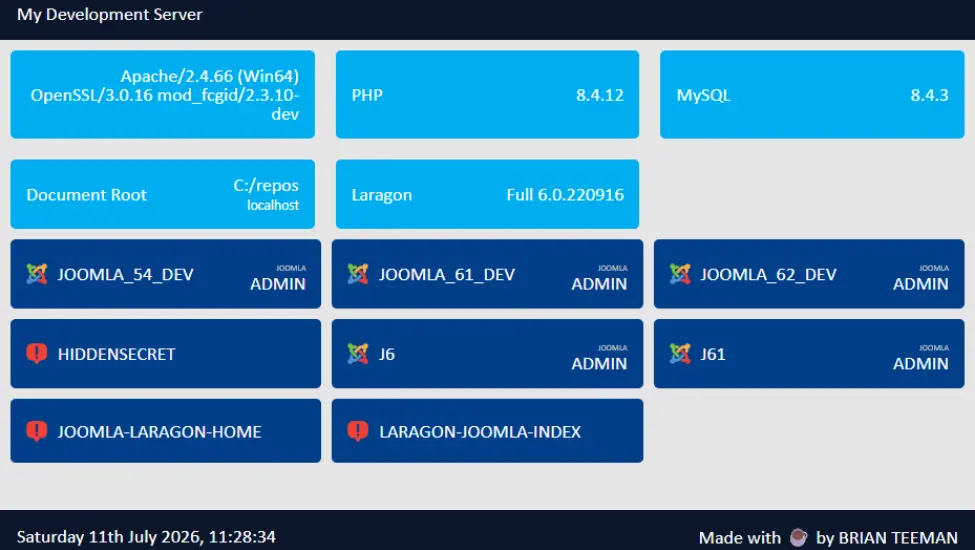 the laragon site index with multiple joomla web sites