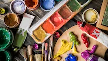 artists paint palette of oil colours