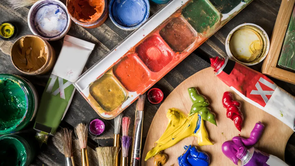artists paint palette of oil colours