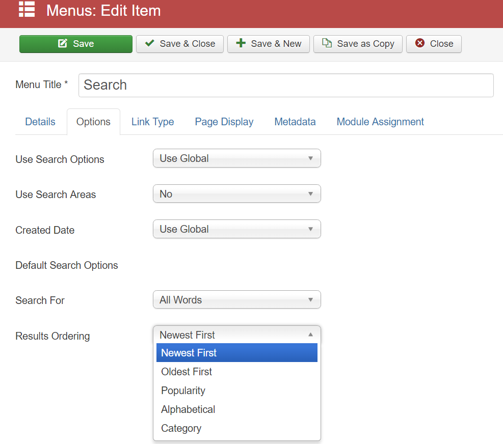 search menu option