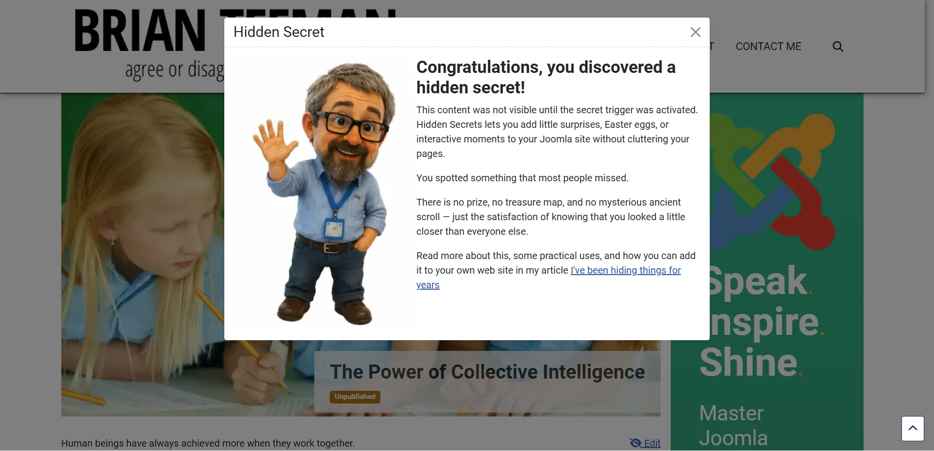 screenshot of this web site with the hidden secret revealed