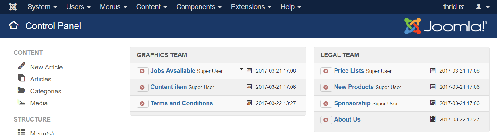 control panel